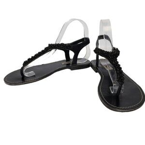Steve Madden Black Flat Sandal Encrusted Y Strap Size 7.5